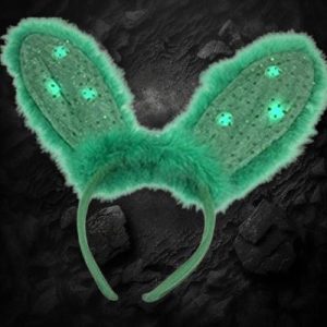 LED Flashing Green Furry Bunny Ear Headband