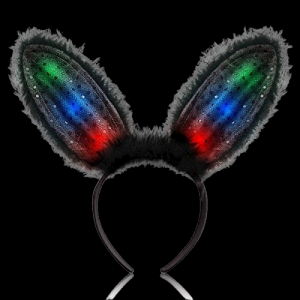 LED Flashing Black Furry Bunny Ears Lbs