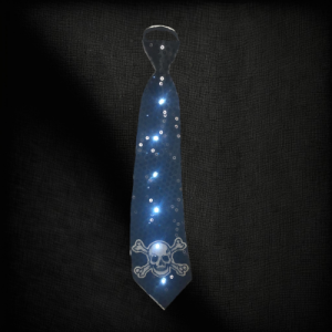 Light Up Black Sequin Necktie With Skull Emblem