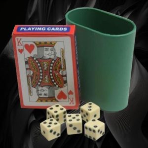 Carded Poker Cards With Dice And Cup