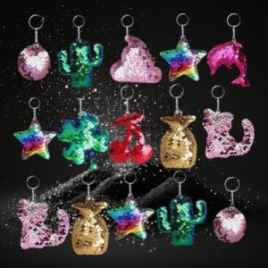 Assorted Shape Sequin Keychain Plush