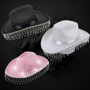 Assorted Color Cowboy Diamond Hat (Pink Black White)