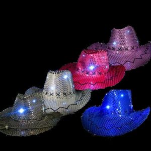 Flashing Sequin Cowgirl Hat Assorted Blue,Silver,Pink, Red, Black