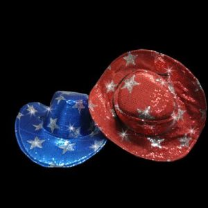 Flashing Sequin Star Cowboy Hats - Black/Blue/Red Assorted