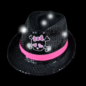 Black/Pink Light-Up Girl Sequin Fedora Hat
