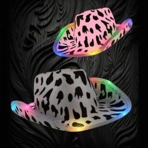 Assorted Color Cowprint Multi-Color LED Cowboy Hat