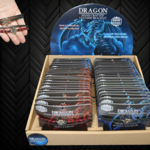 Assorted Style Pewter Dragon Leather Bracelts W/Display Box