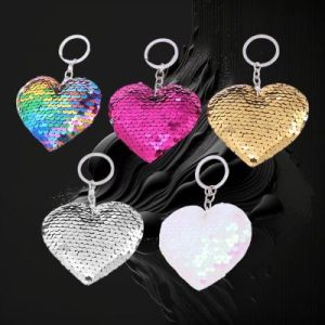 Assorted Color Heart Sequin Plush Keychain /Display