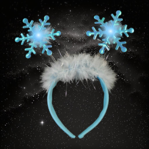 LED Blue Flashing Snowflake Bopper Headband With Blue Feathers