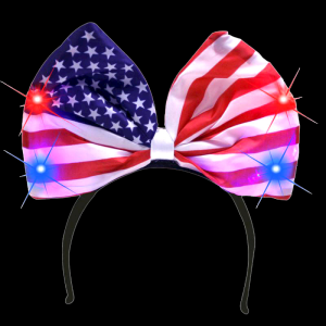 LED Flashing Fabric USA Flag Print Bow Headband