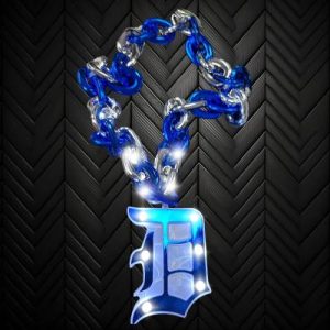 LED Blue/Silver Chain Link Necklace With Detroit Medallion