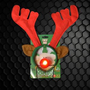 LED Reindeer Nose And Antlers On Carded Set