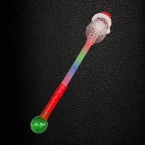LED Multi-Color Gliter Wand With Santa Topper And Small Prismatic Ball On