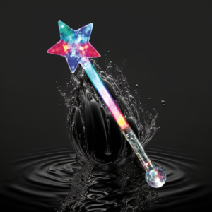 LED Glitter Wand With Star On And Prismatic Ball On