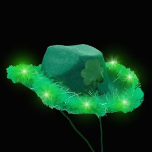 Green Furry Flashing Cowboy Hat With Clover