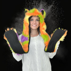 Fuzzy Green/Purple And Gold Animal Hat