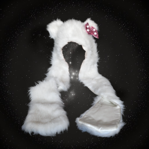 Long Fuzzy White Cat Hat With Pink Light Up Bow