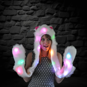 LED Flashing Ultra Plush Fuzzy White Hat