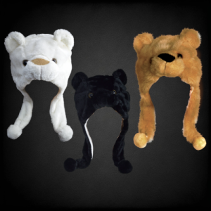 Assorted Black,White,Brown Short Plush Bear Animal Hat