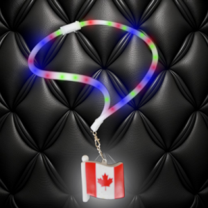 Flashing Canada Flag Charm On Flashing Red/White Lanyard