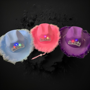 Assorted Furry Pink Blue And Purple Flashing Cowgirl Hats -7